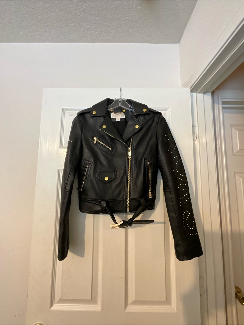 Michael Kors Black Leather Stud-Detail Moto Jacket